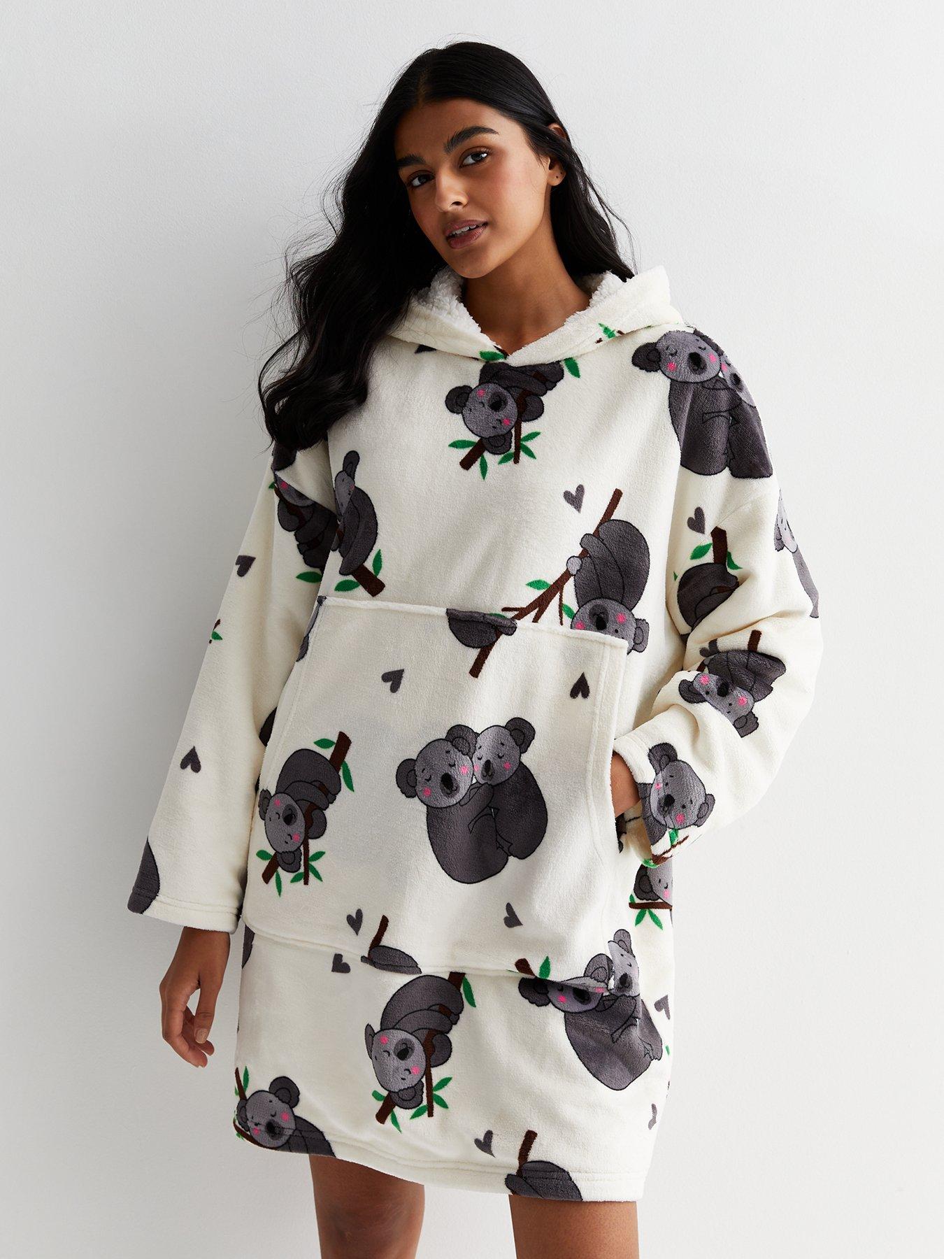 New Look Cream Koala Print Oversized Blanket Hoodie