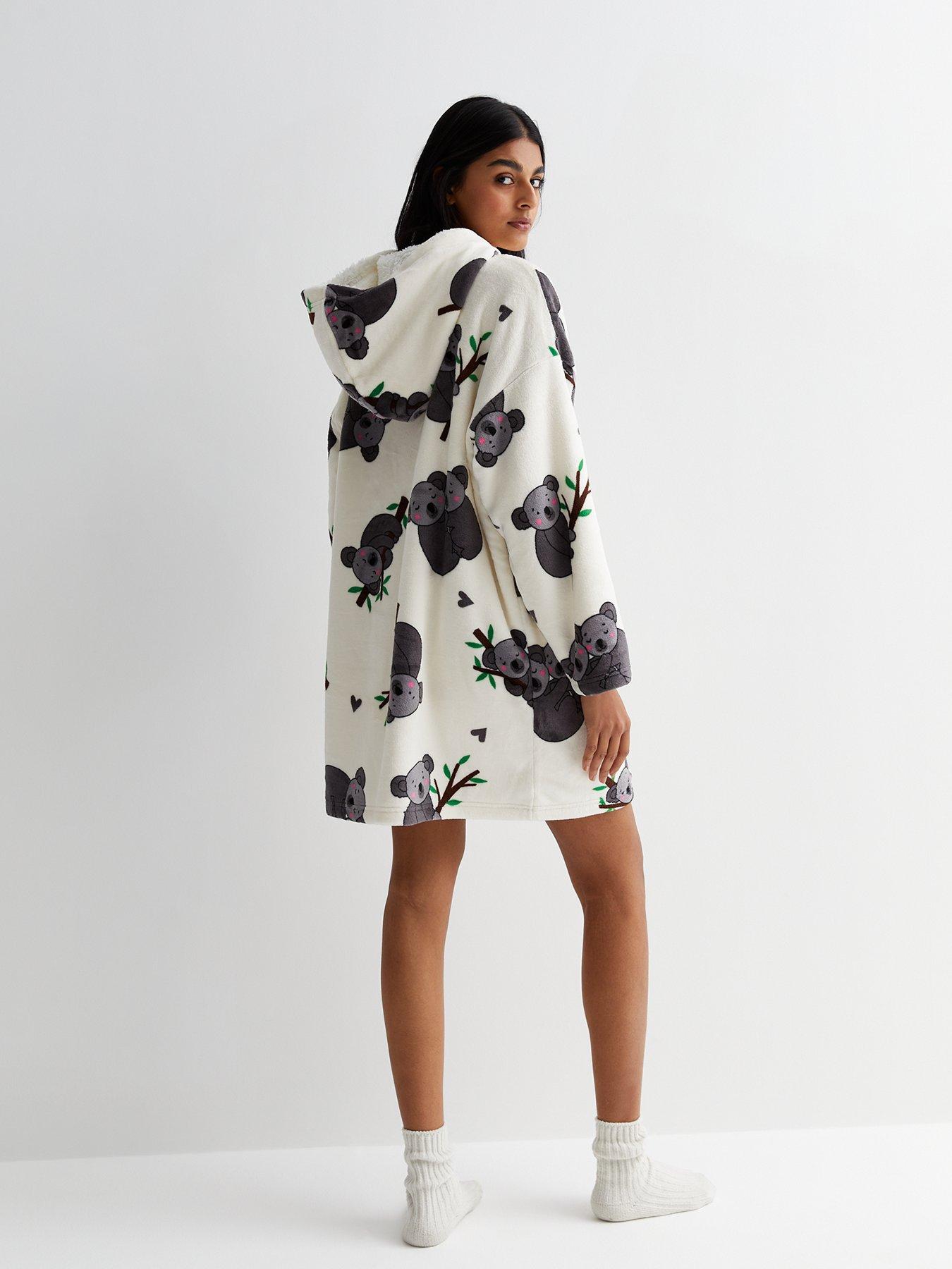 New Look Cream Koala Print Oversized Blanket Hoodie