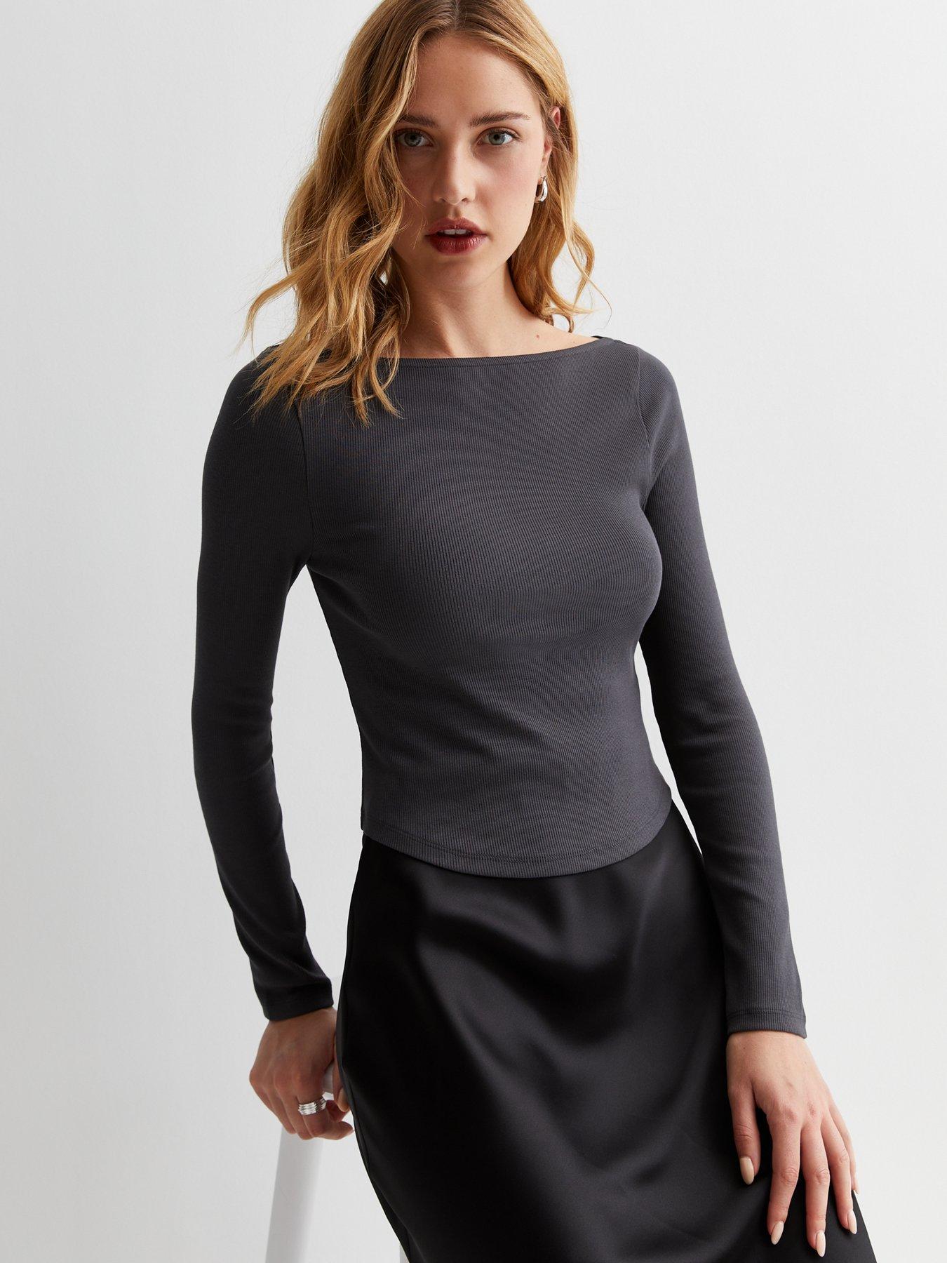 Michelle Keegan Mesh Insert Knitted Long Sleeve Top - Black
