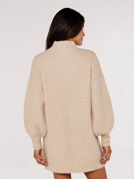 stillFront image of apricot-chunky-knit-puff-sleeve-jumper-dress