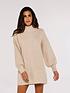  image of apricot-chunky-knit-puff-sleeve-jumper-dress