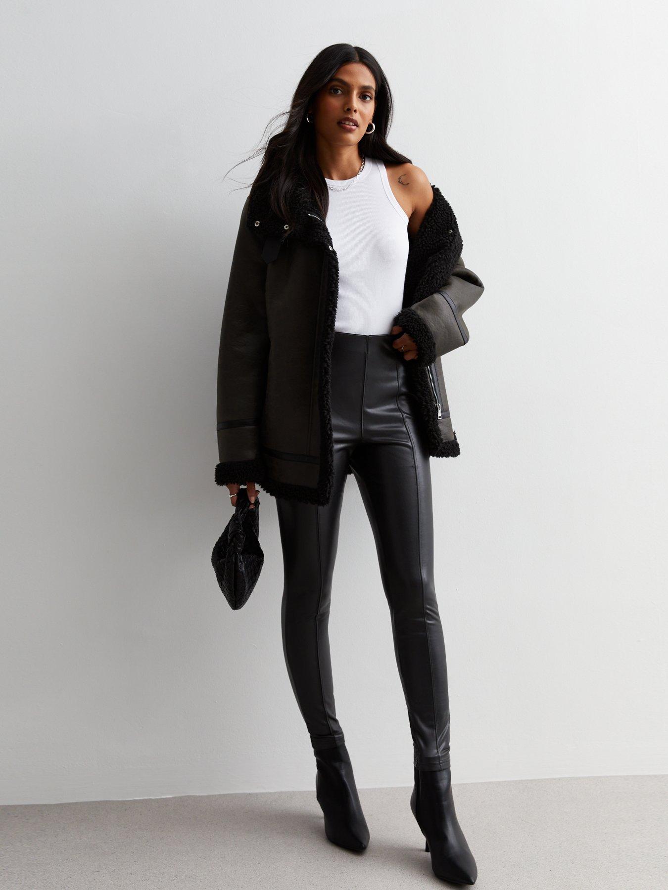 New Look Black Leather-Look High Waist Leggings