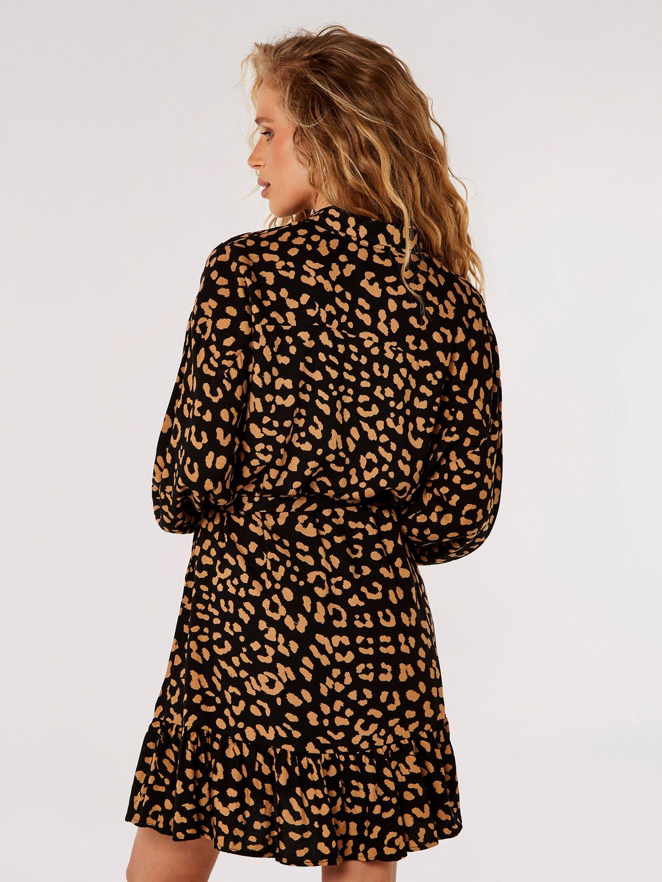 Leopard Ruffle Hem Shirt Dress