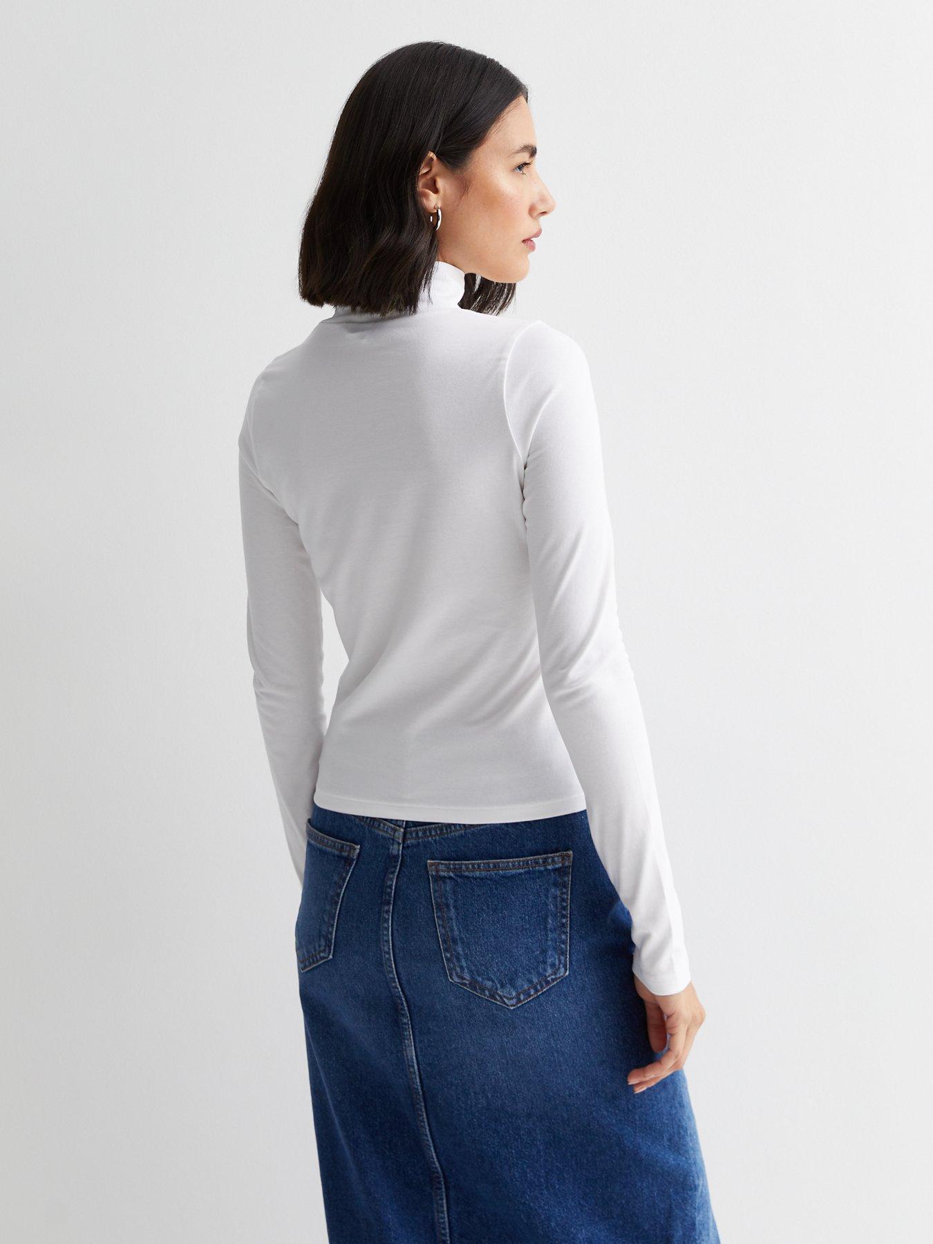 Long sleeve high 2024 neck white top