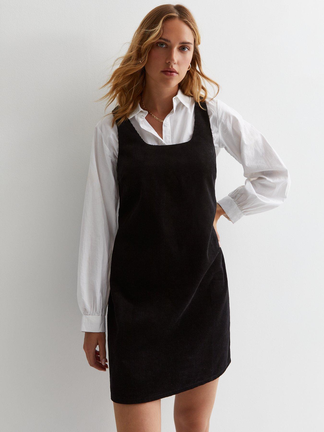 Black Cord Mini Pinafore Dress