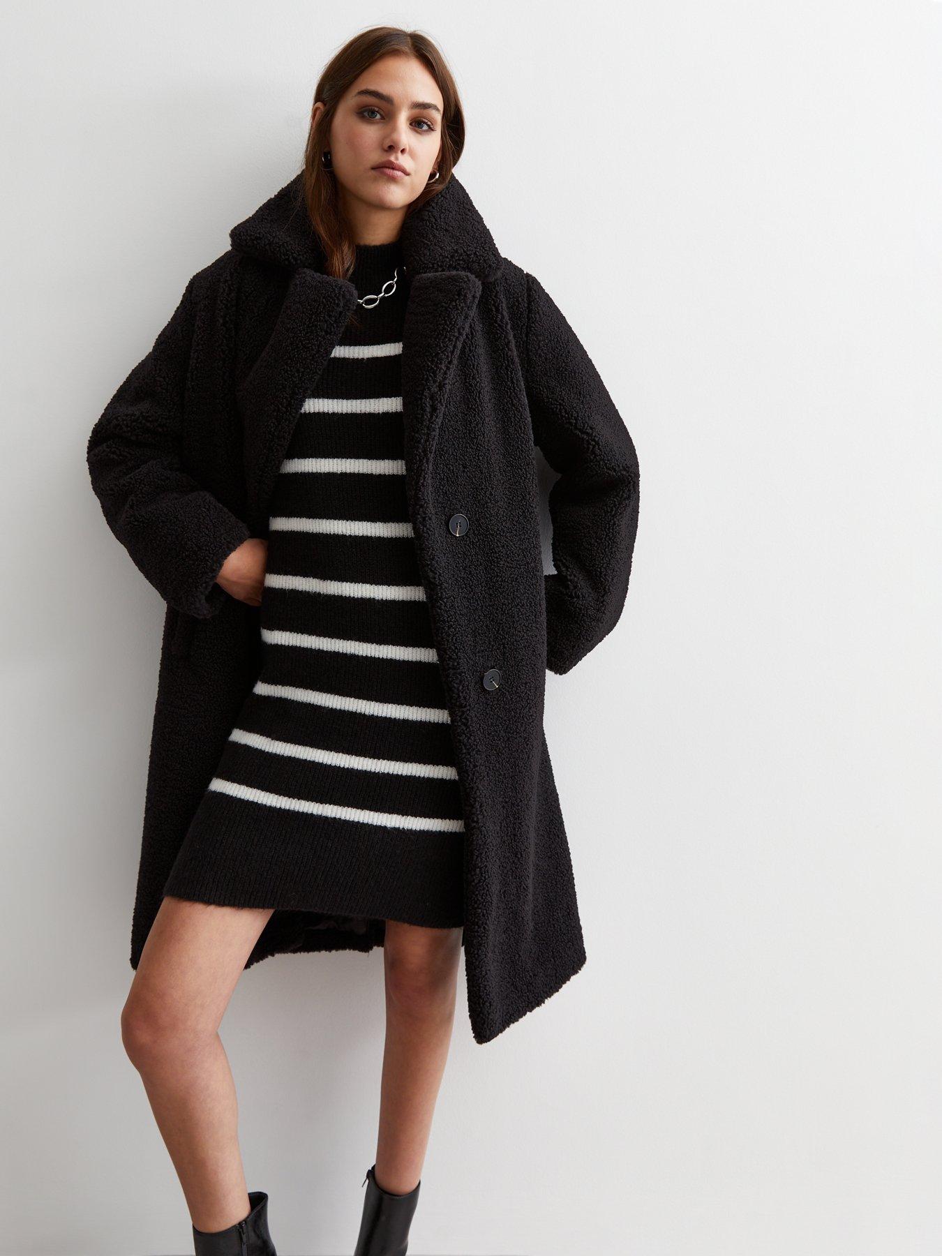 New Look Black Teddy Long Coat littlewoods