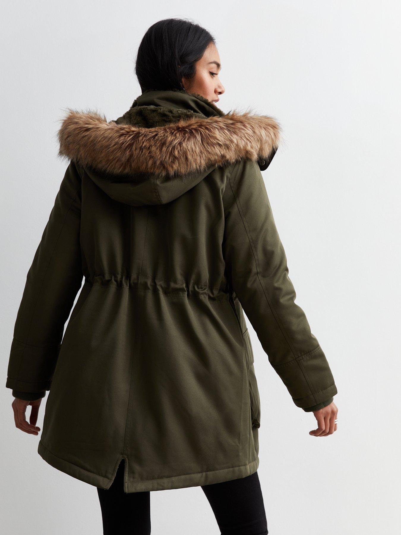 Faux fur hood parka coat best sale