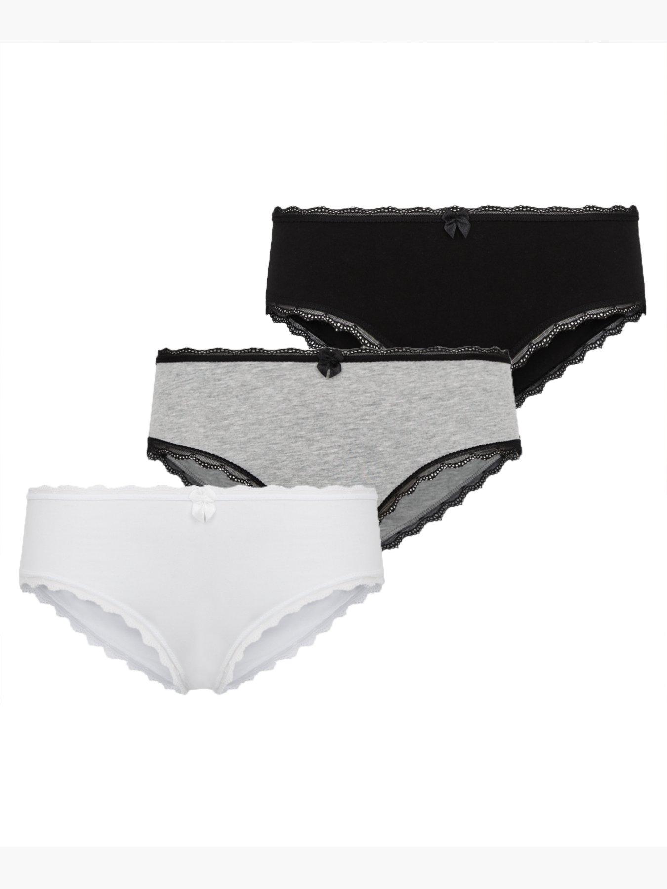 new-look-3-pack-black-grey-and-white-lace-trim-short-briefs