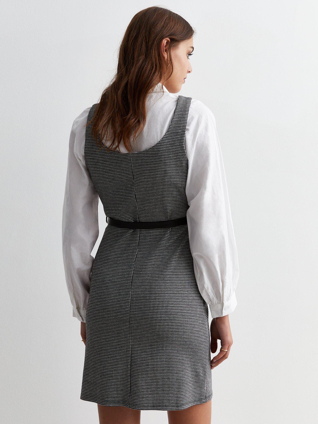 Grey black and white check store print pinafore