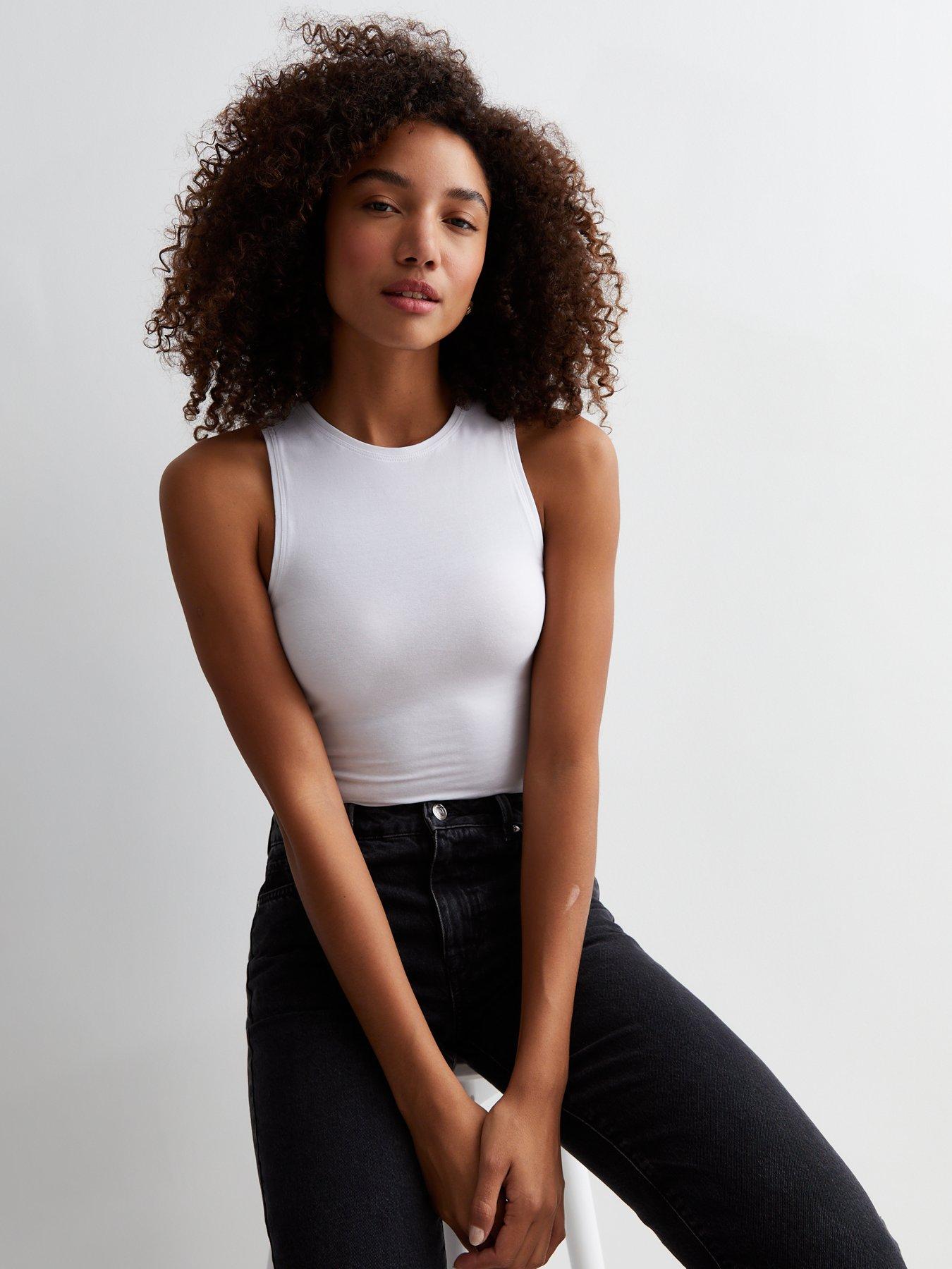 White Ribbed Jersey Strappy Crop Cami