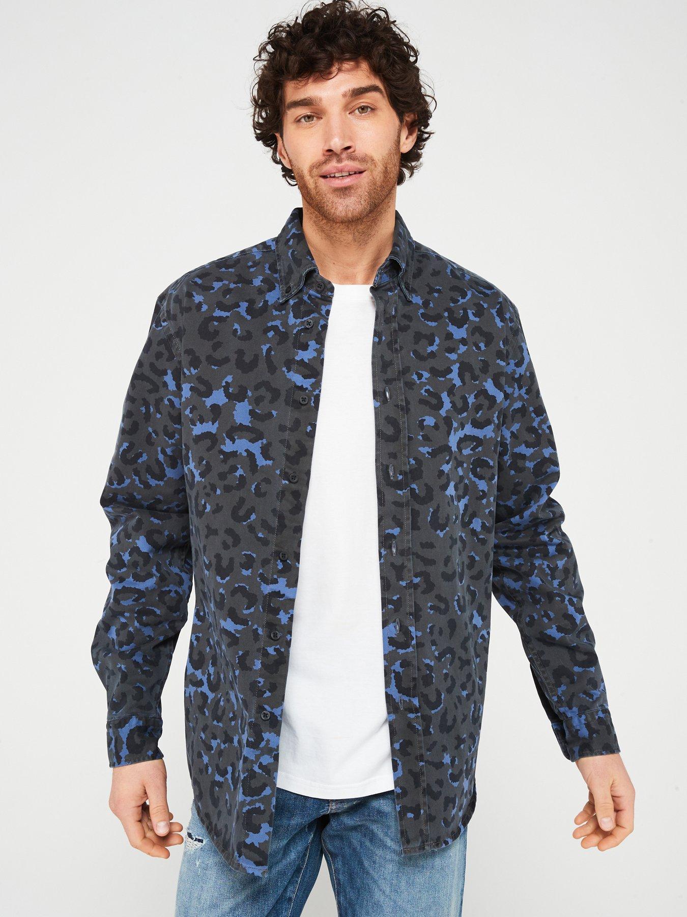 Men's blue leopard print shirt