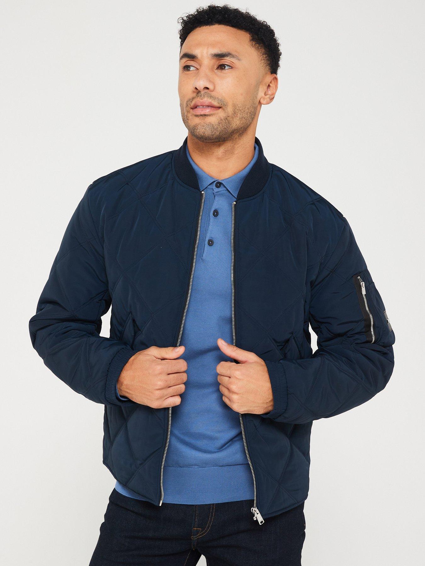 BOSS Caramo Quilted Bomber Jacket - Navy | littlewoods.com