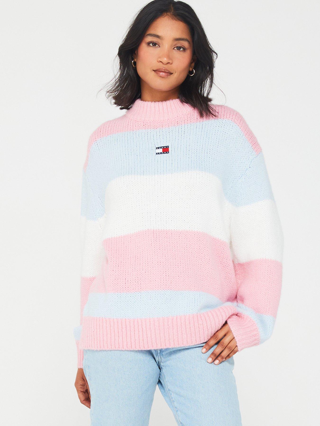 Colour Block Stripe Jumper Pink