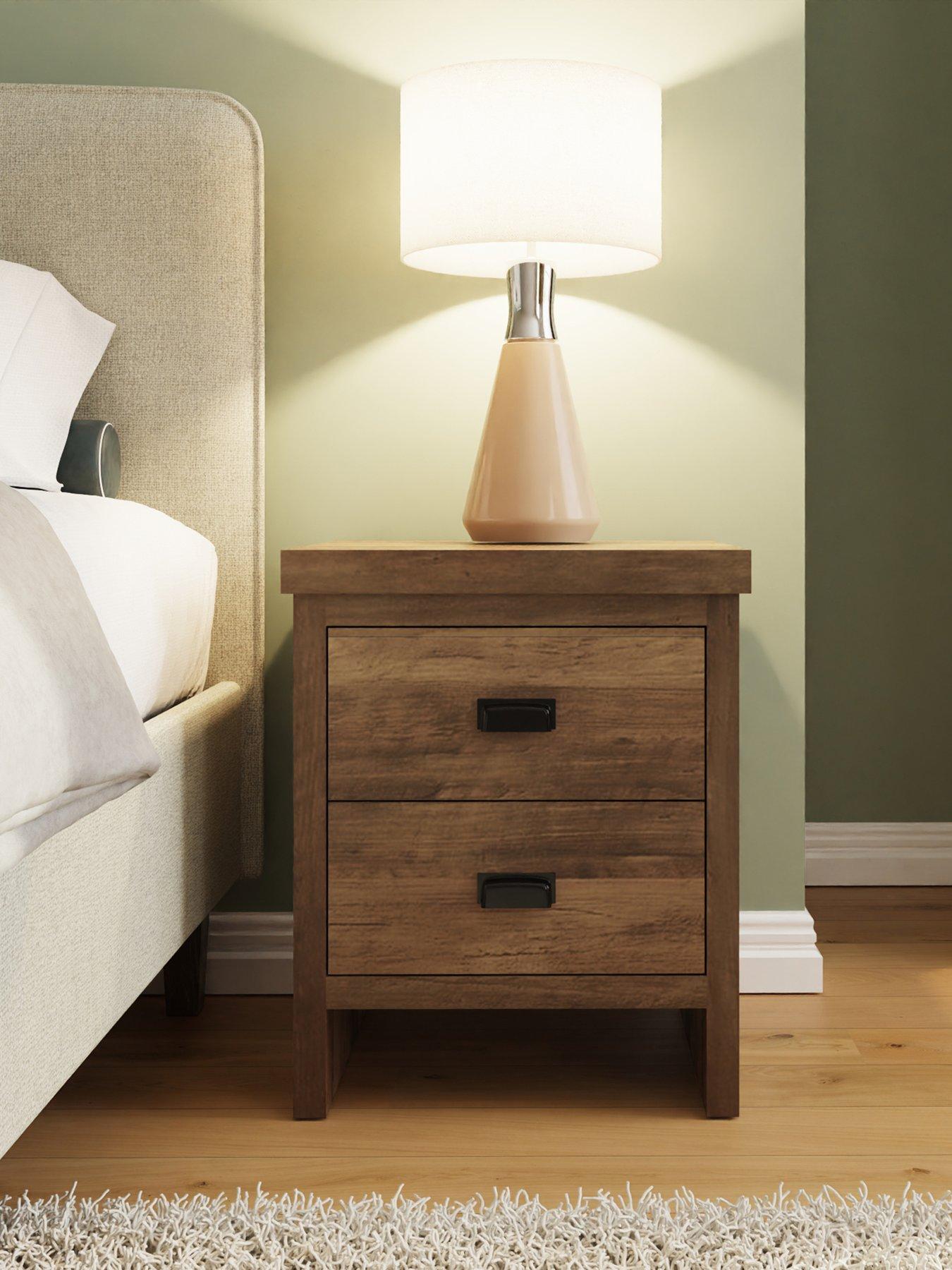 GFW Boston 2 Drawer Bedside Chest - Oak