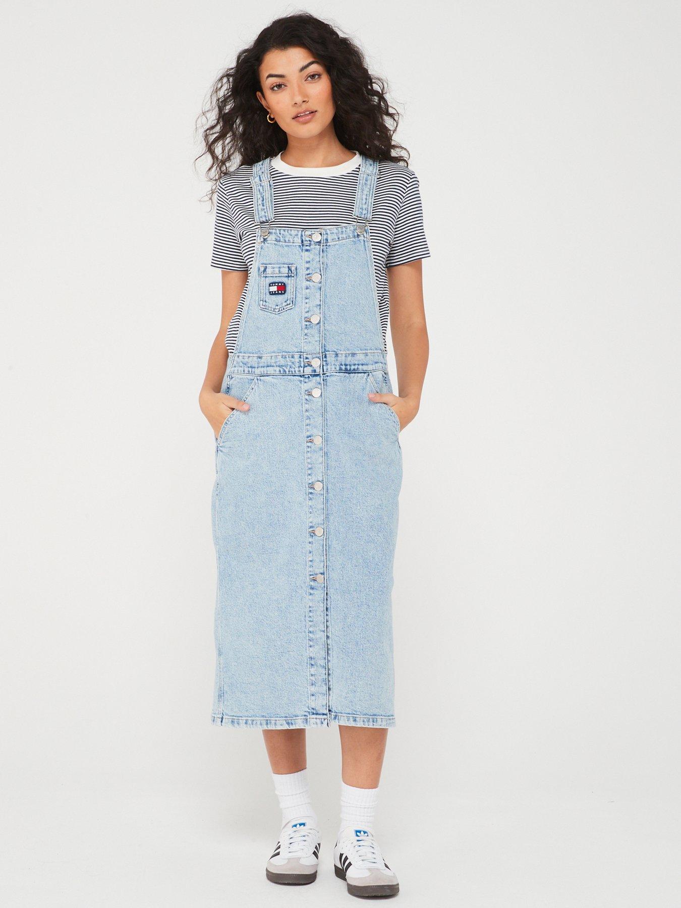 Denim midi pinafore dress uk sale