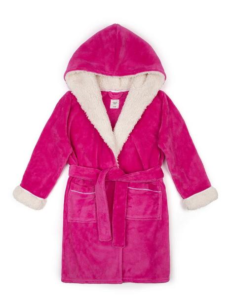 chelsea-peers-girls-fleece-hooded-dressing-gown-bright-pink