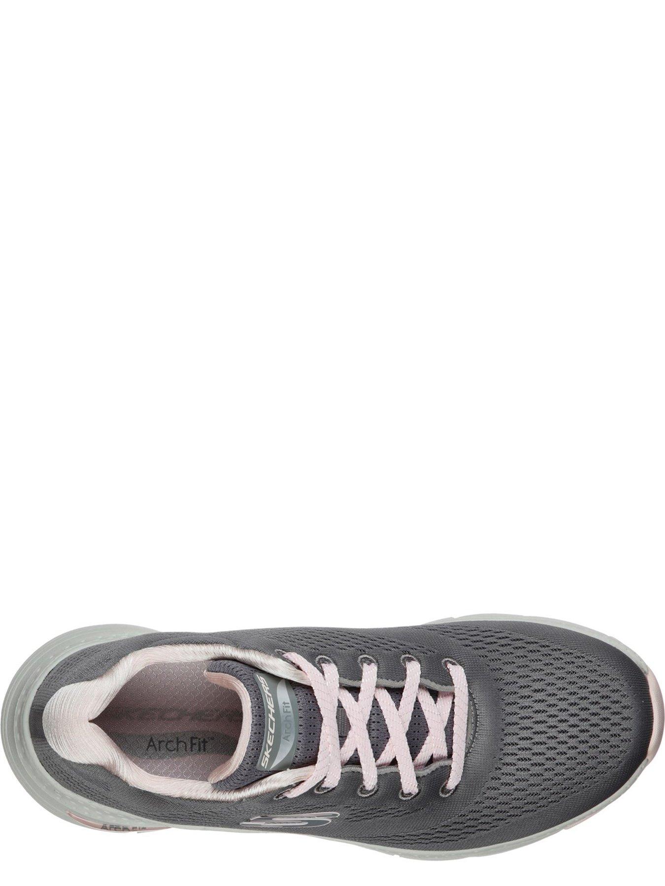 Skechers Arch Fit Lace Up Trainers - Grey & Pink