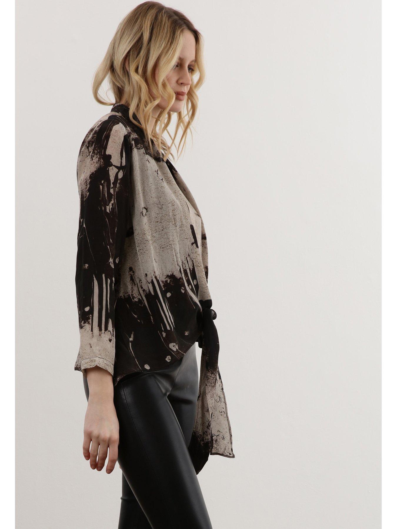  image of religion-long-sleeve-tie-front-double-layer-top-blackneutral