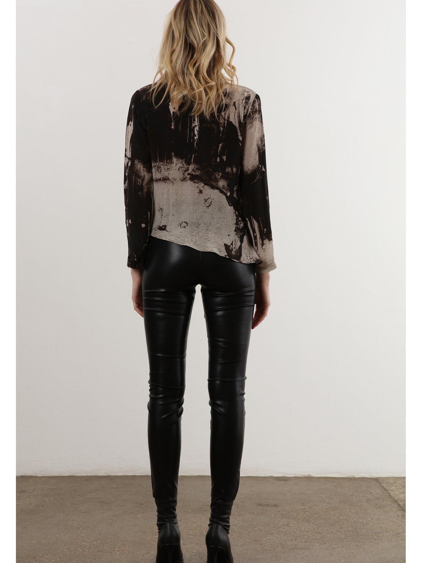  image of religion-long-sleeve-tie-front-double-layer-top-blackneutral