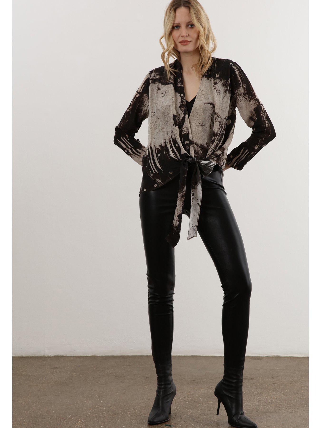  image of religion-long-sleeve-tie-front-double-layer-top-blackneutral