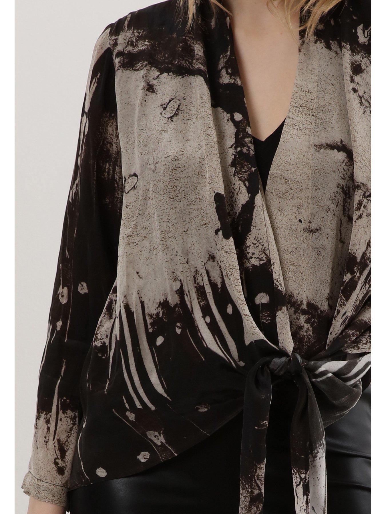  image of religion-long-sleeve-tie-front-double-layer-top-blackneutral