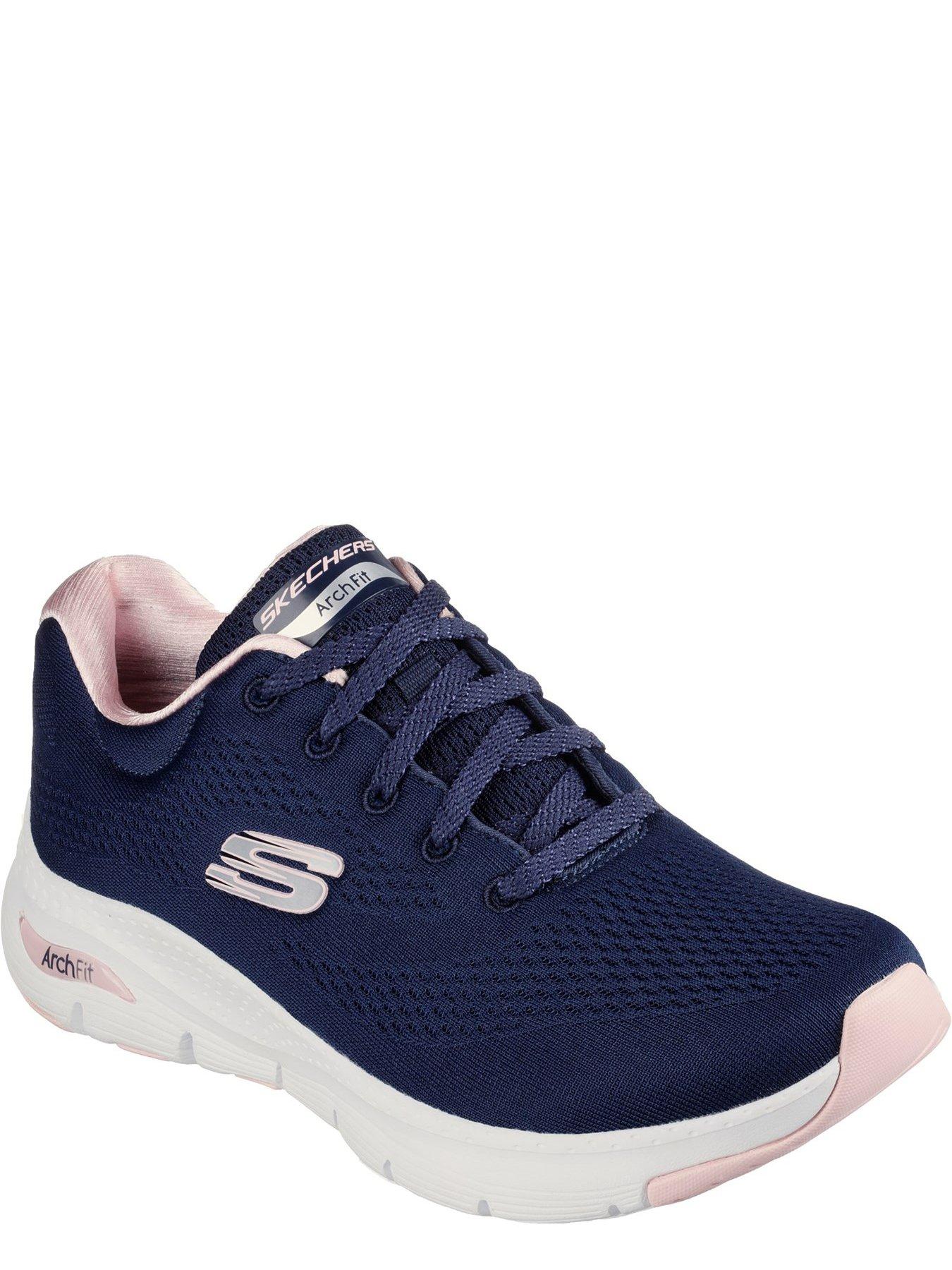 Skechers Arch Fit Lace Up Trainers - Navy & Pink