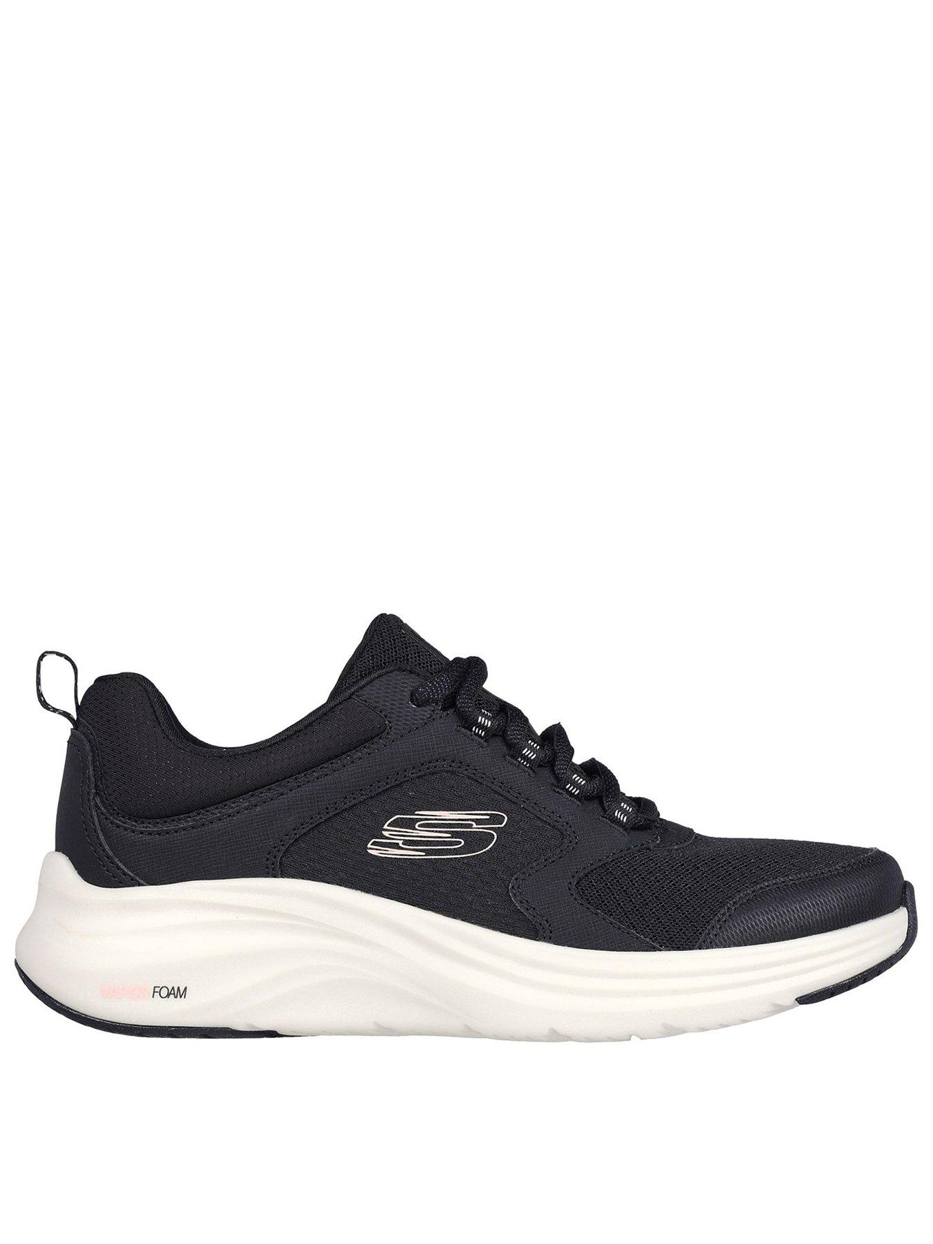 Black skechers shop lace up trainers