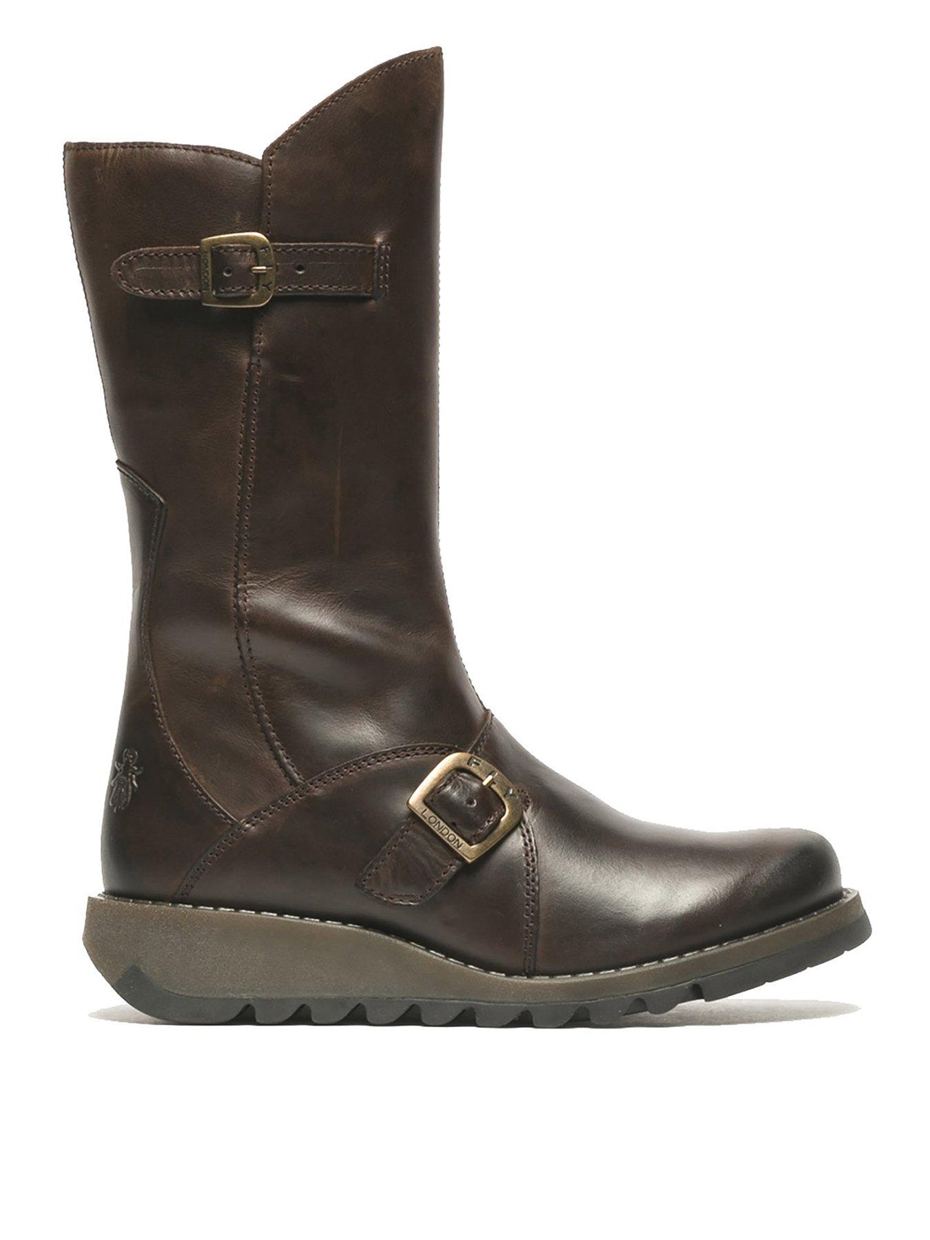 undefined Mes 2 Leather Buckle Detail Calf Boots - Dark Brown