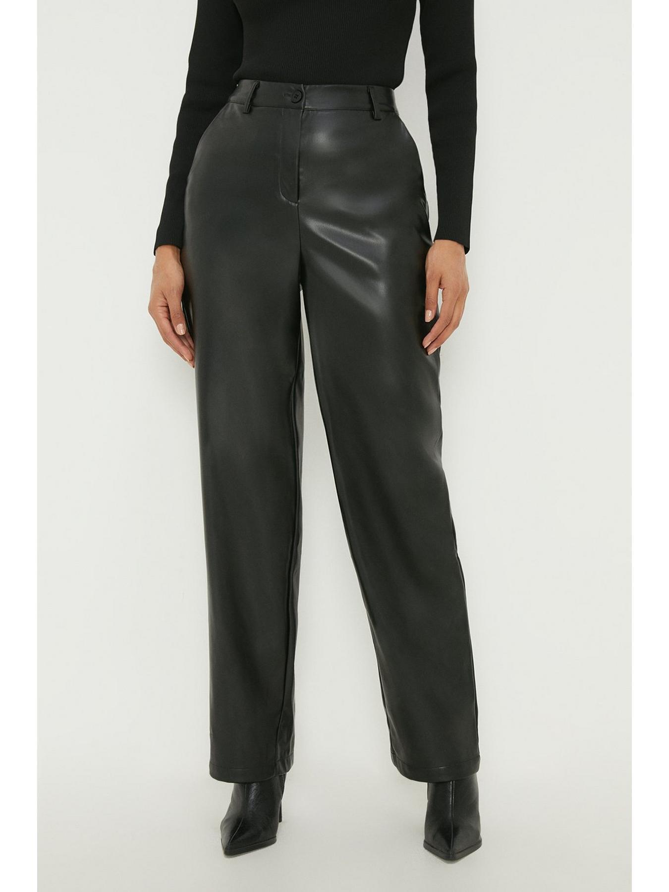 SOSANDAR Black Button Front Faux Leather Trousers RRP £175 size UK