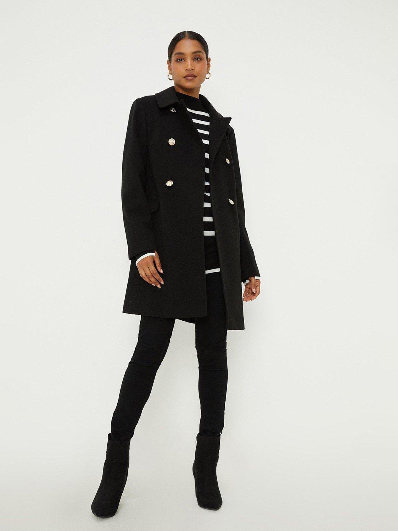 Dorothy Perkins Military Button Coat Black littlewoods