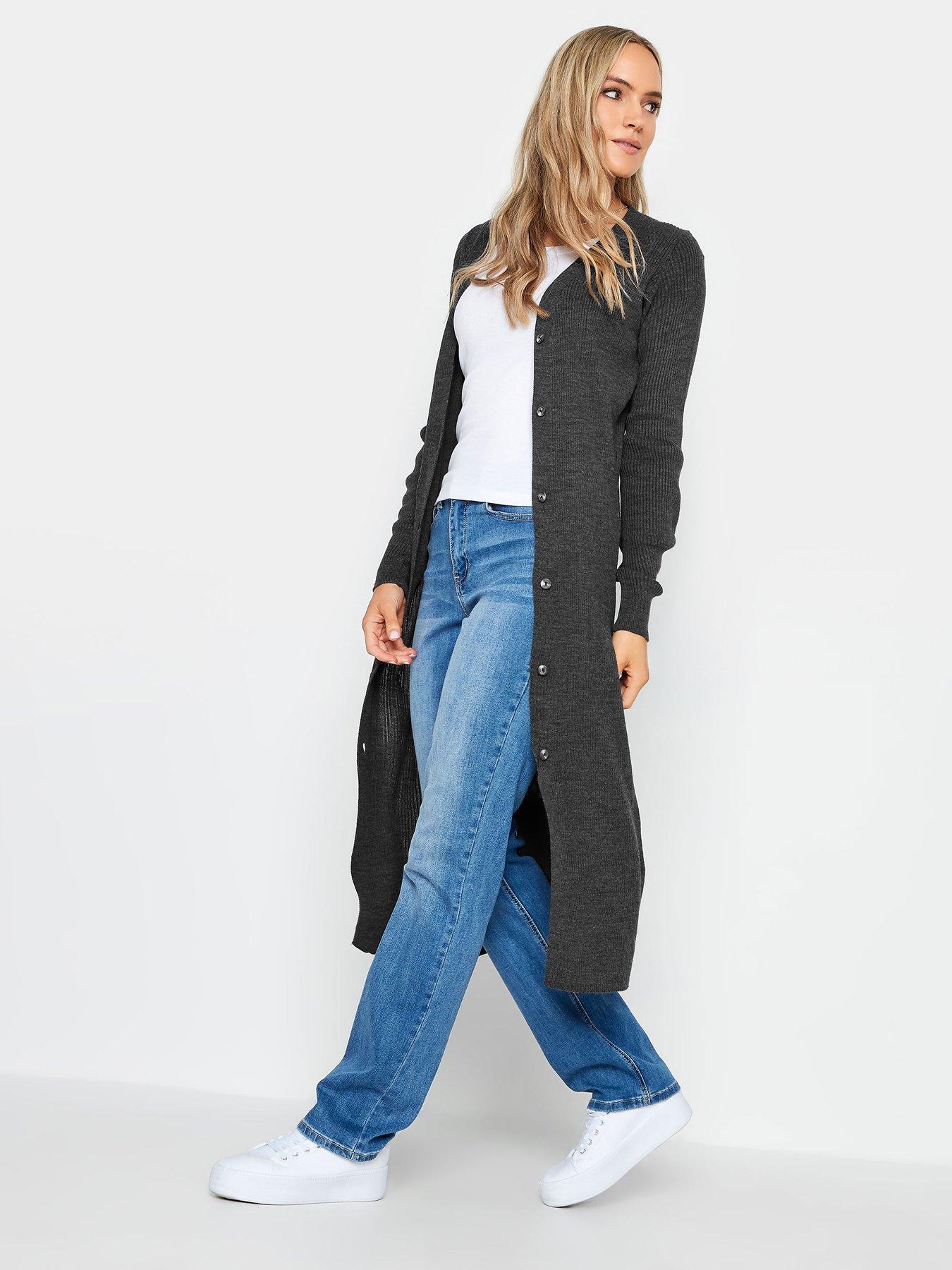 Long Tall Sally Charcoal Longline Rib Button Cardigan littlewoods
