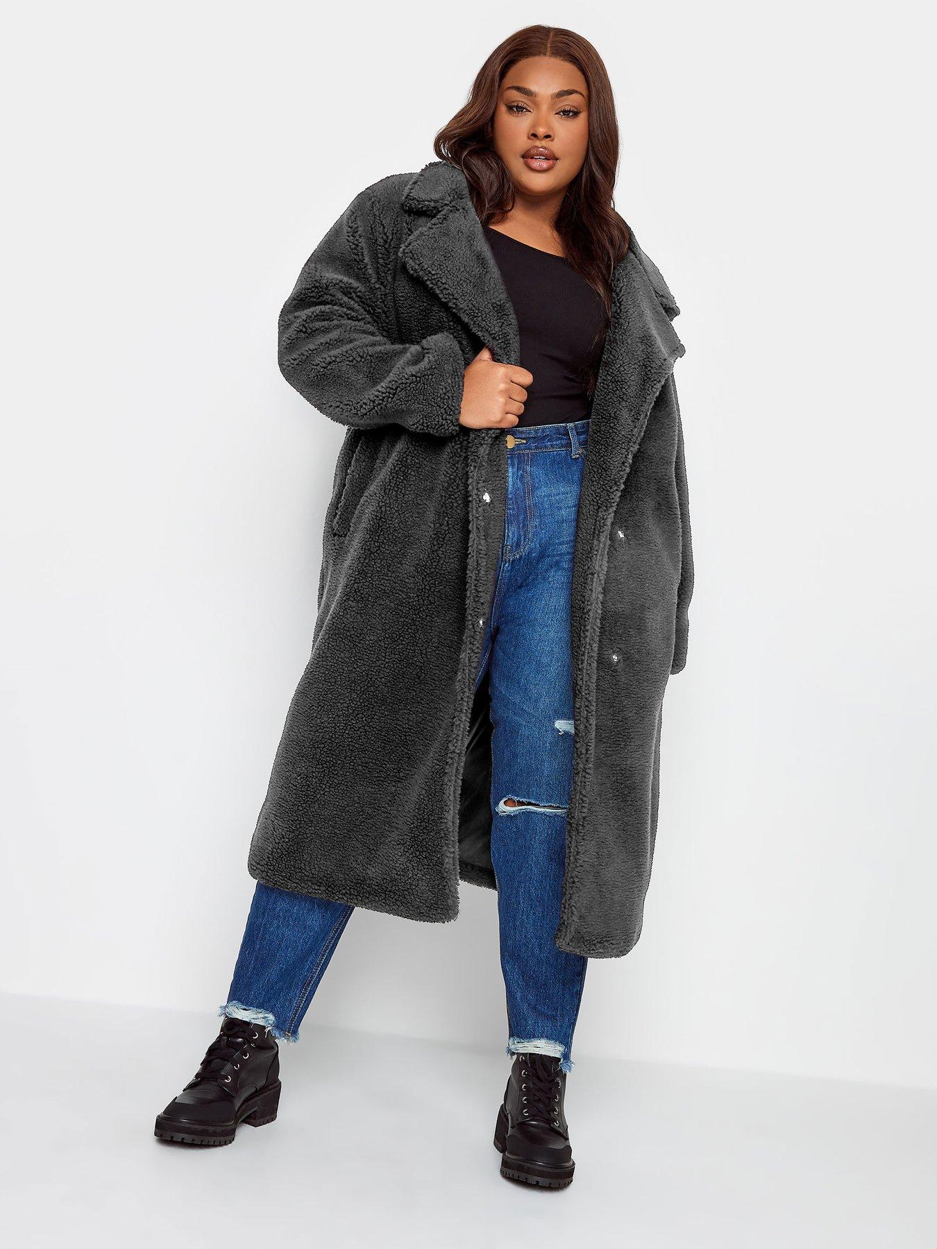 Yours Maxi Borg Coat Black littlewoods