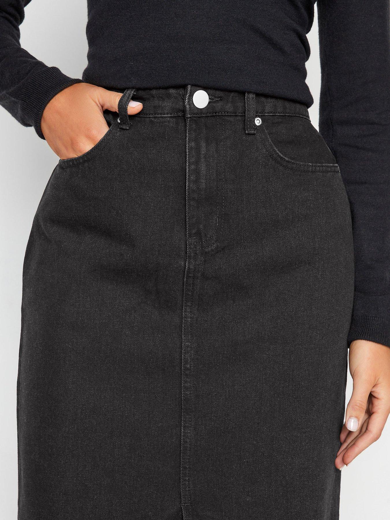 Black Midi Denim Skirt