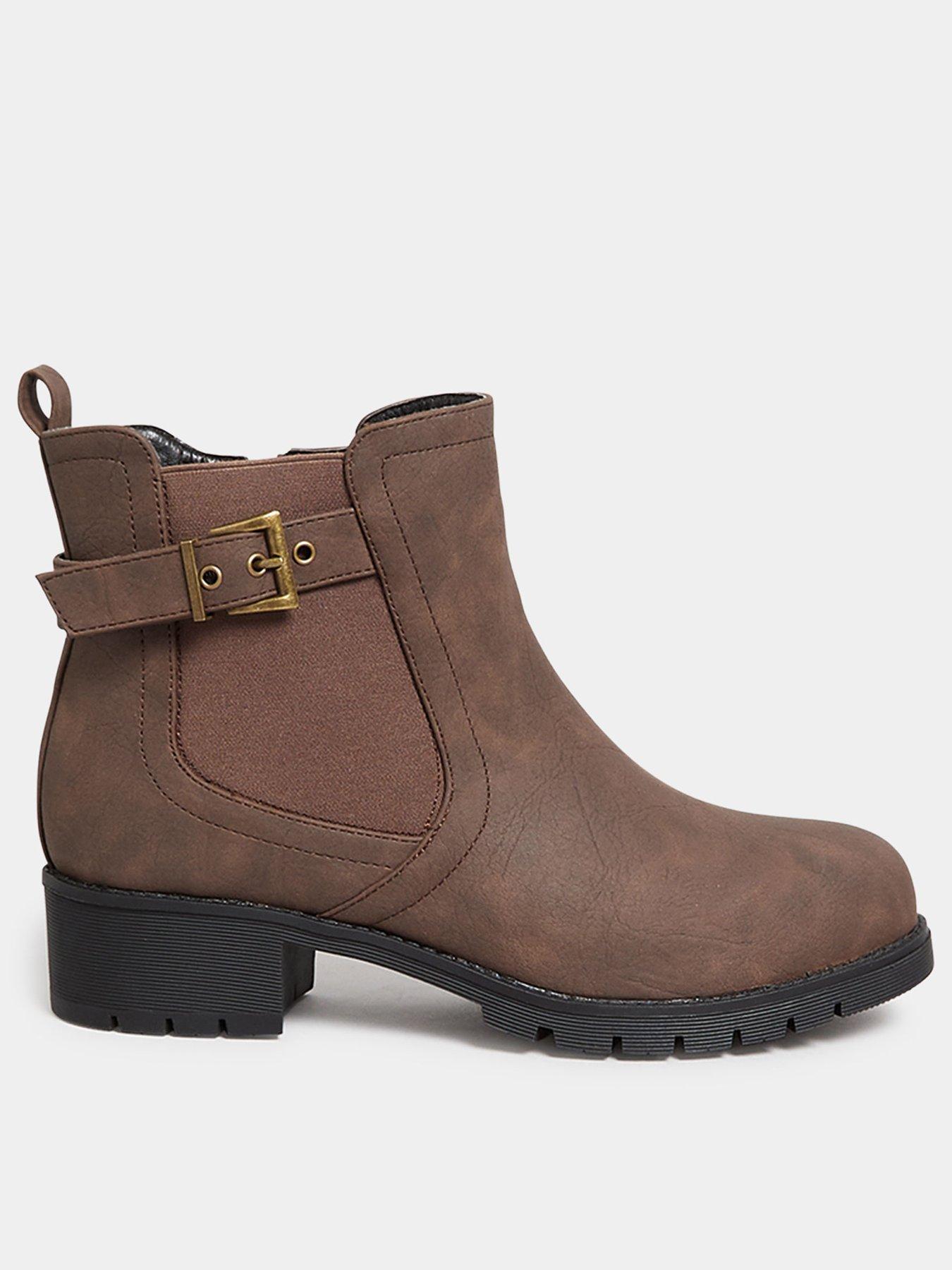 undefined Wide Fit Buckle Ankle Boot Brown
