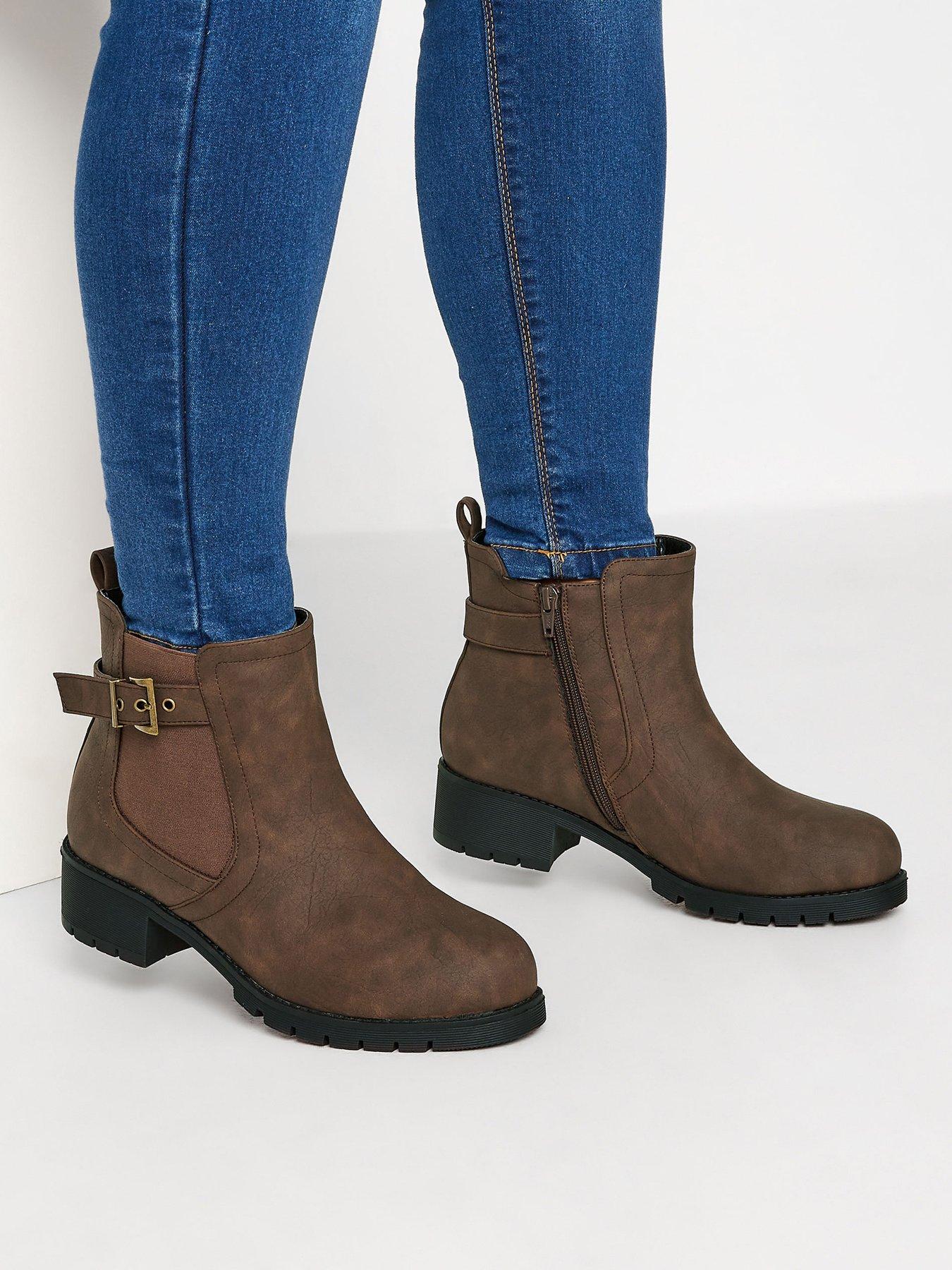 Image 4 of 4 of Yours Wide Fit Buckle Ankle Boot Brown