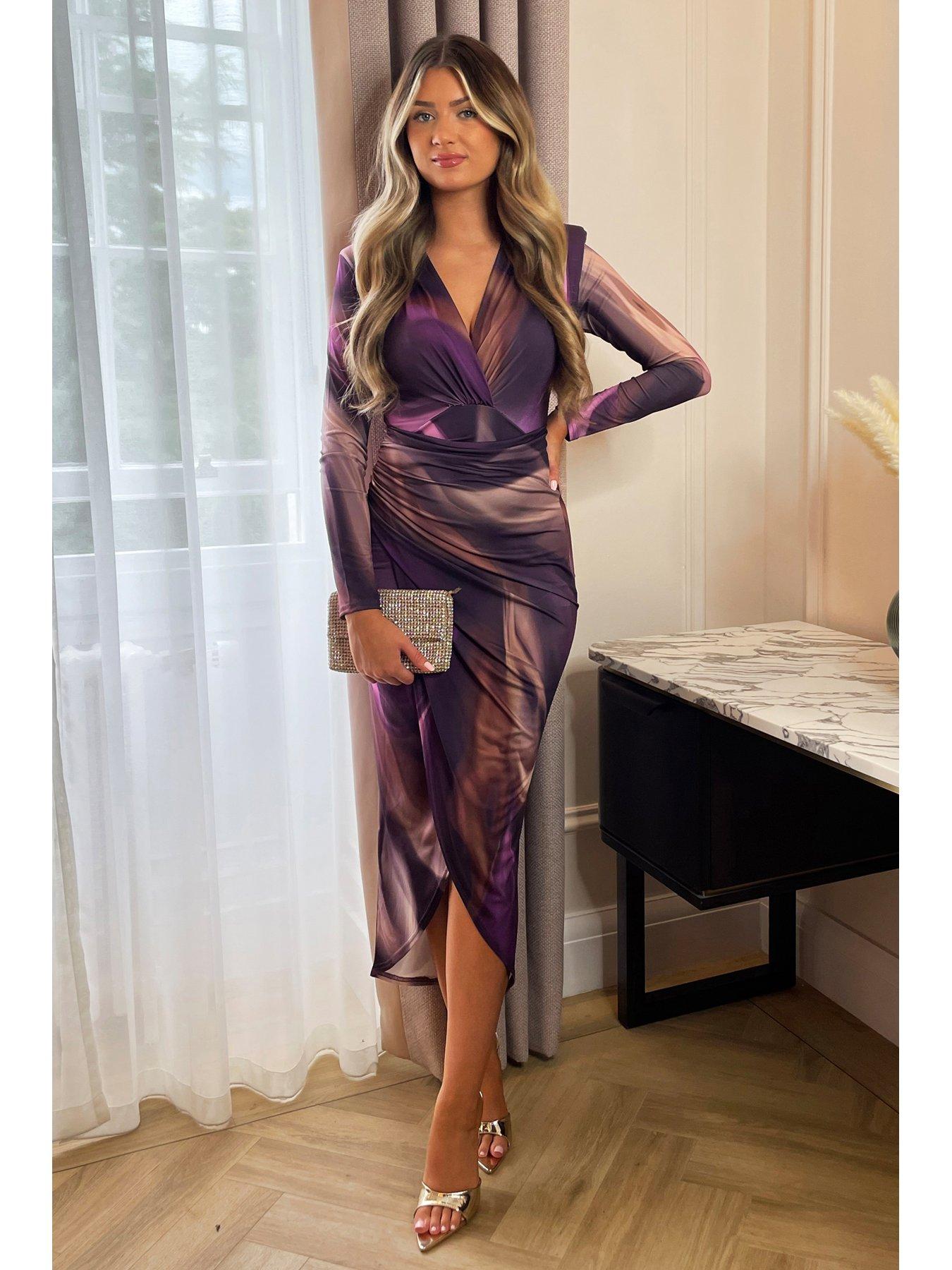 Plum satin ruched lace up back hot sale midi dress