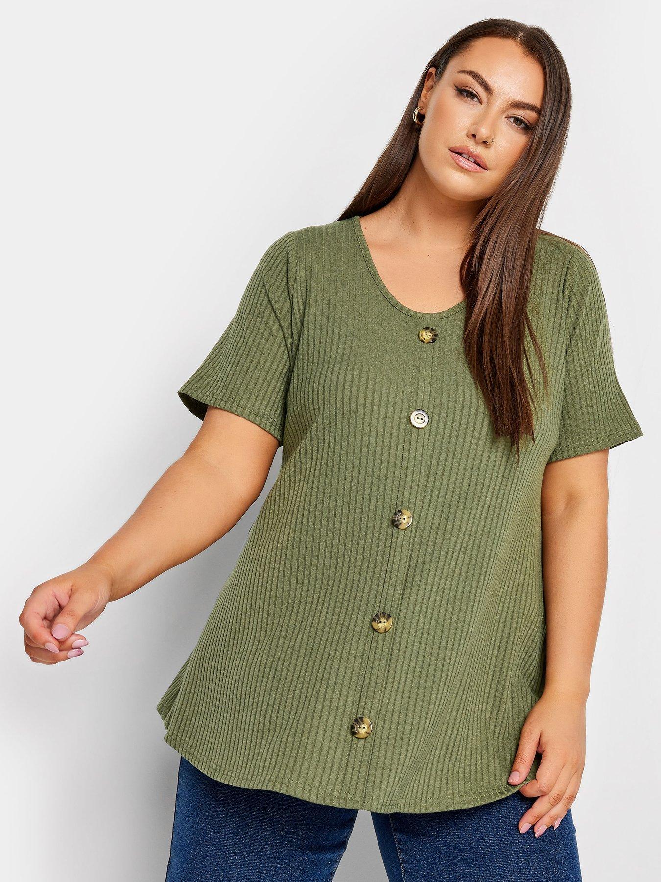 yours-short-sleeve-rib-swing-top-khaki