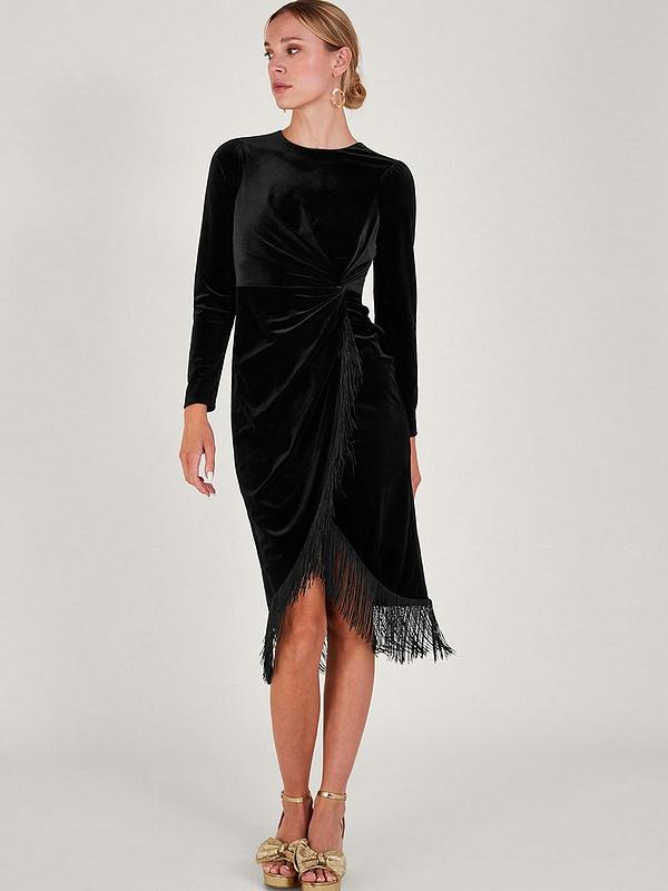 Monsoon Flossie Velvet Fringe Dress - Black