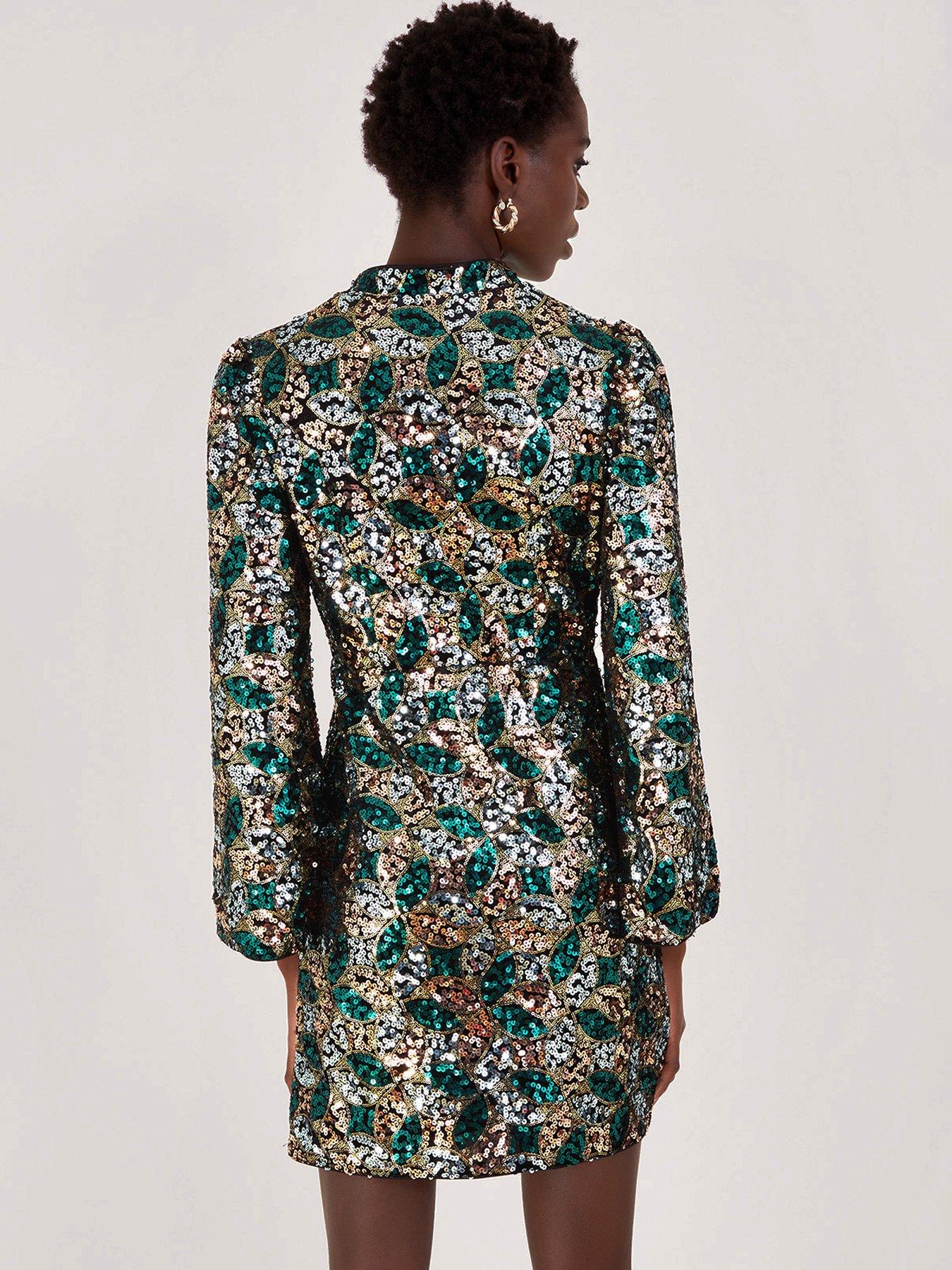 Image 2 of 5 of Monsoon Sasha Sequin Wrap Dress - Gold