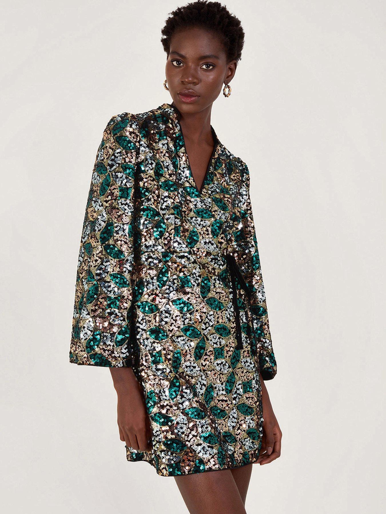 Image 3 of 5 of Monsoon Sasha Sequin Wrap Dress - Gold