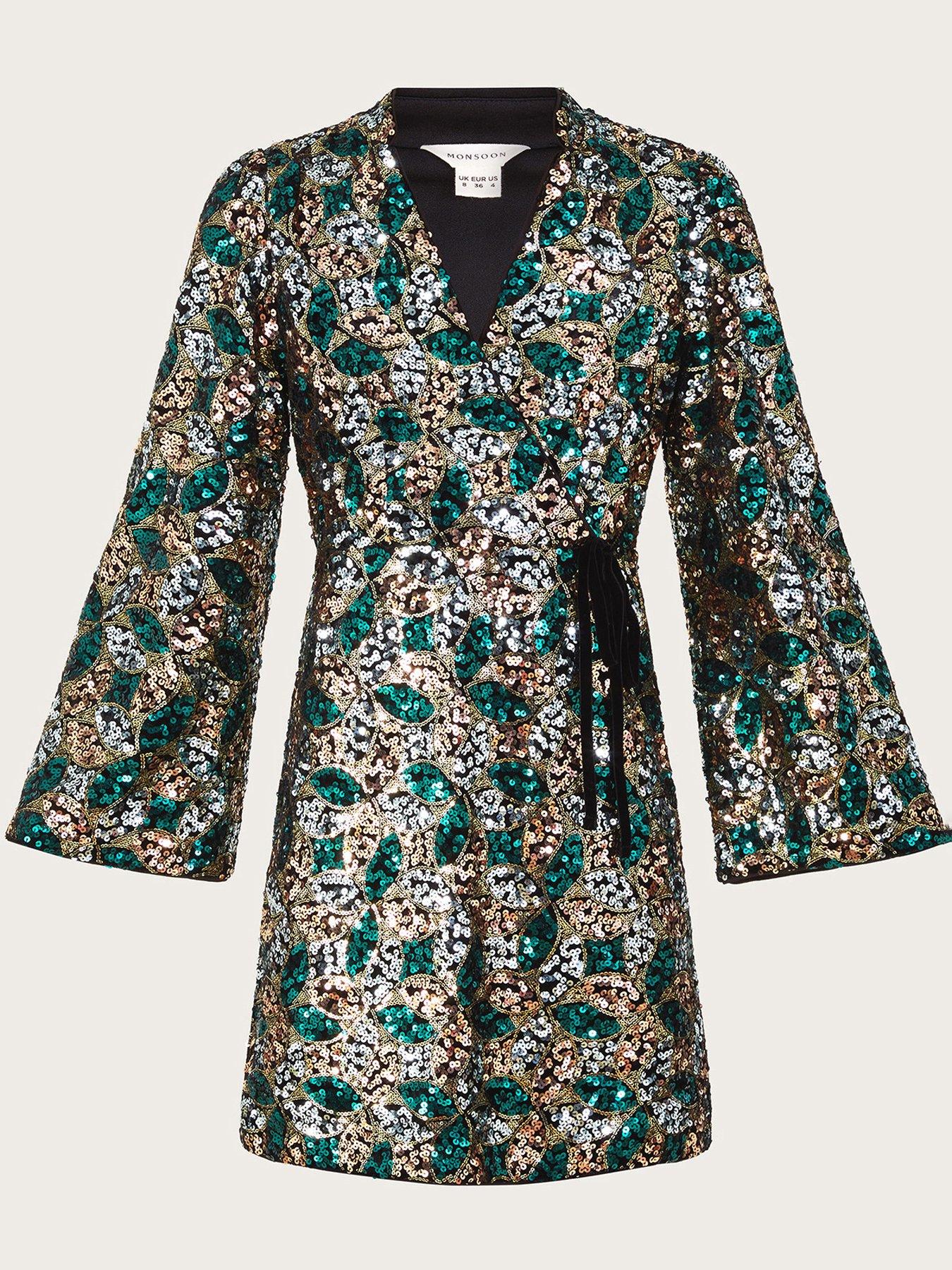  image of monsoon-sasha-sequin-wrap-dress-gold