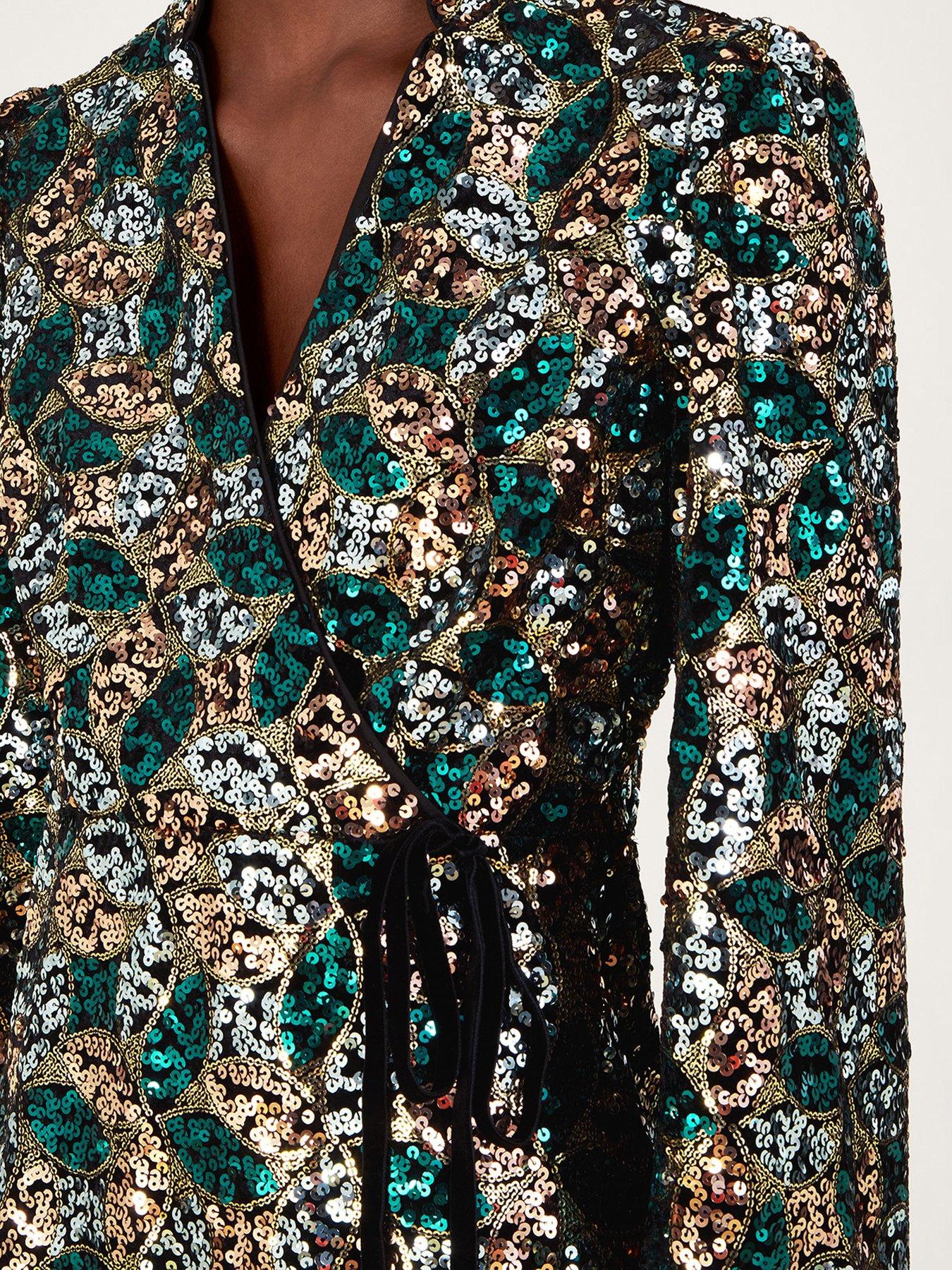 Image 5 of 5 of Monsoon Sasha Sequin Wrap Dress - Gold