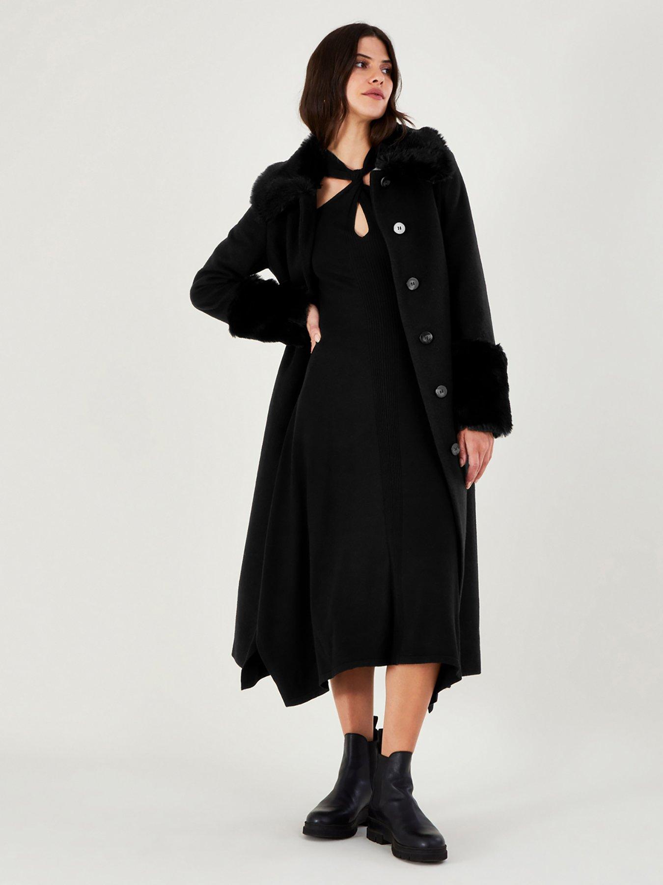 Black belted faux on sale fur belted wool coat