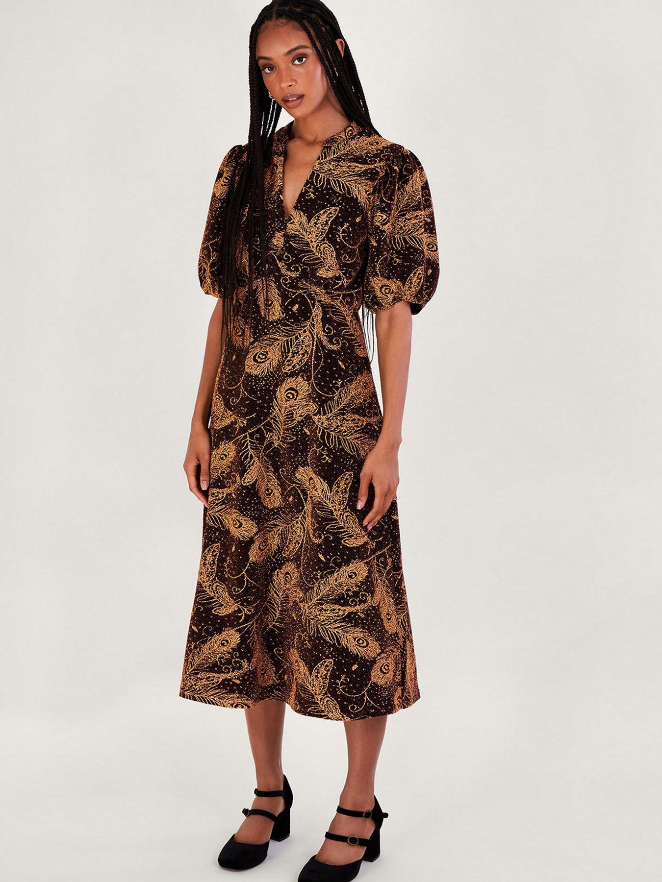 Monsoon Freda Velvet Midi Dress - Black