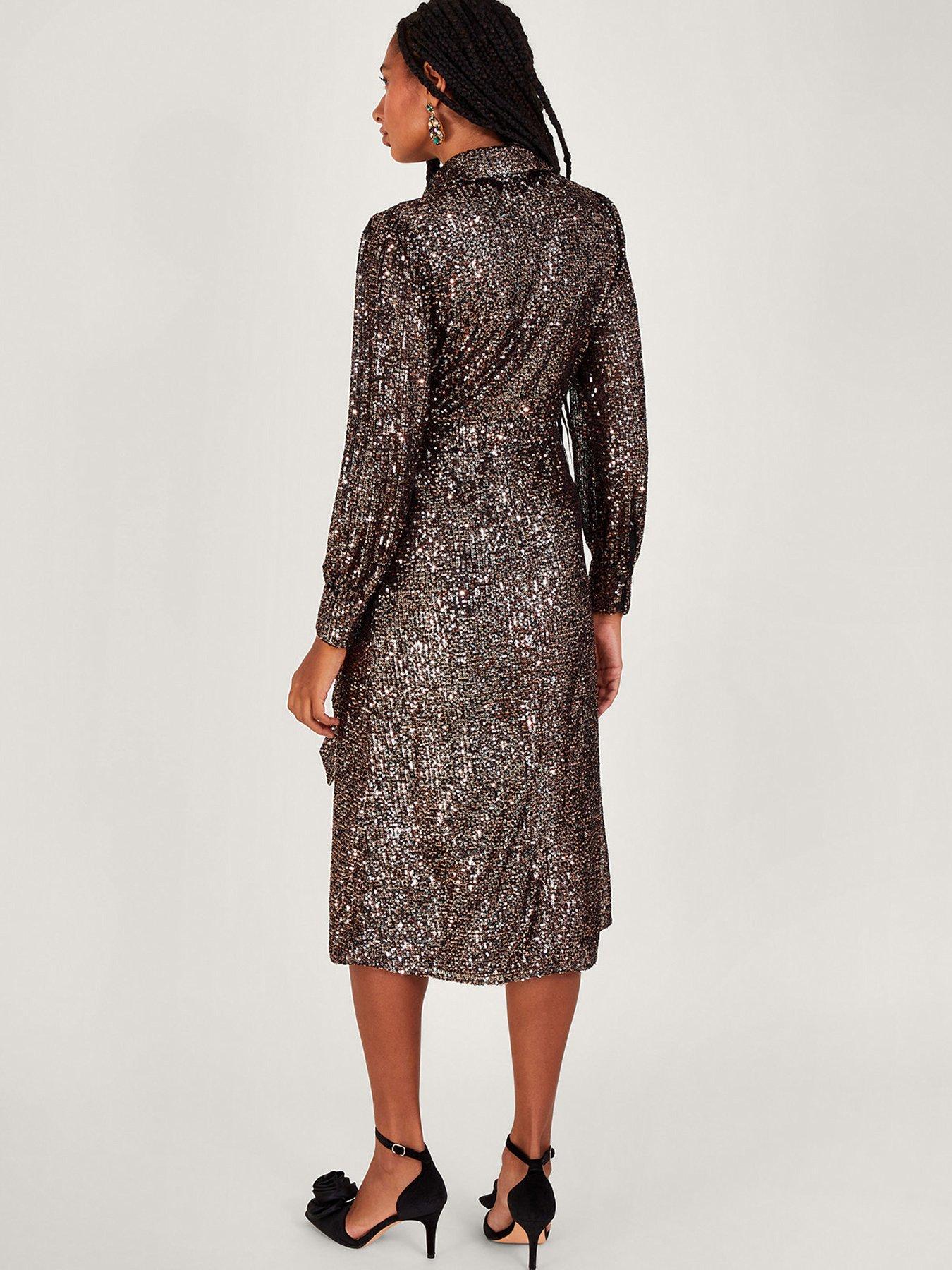 Image 2 of 5 of Monsoon Megan Sequin Dress - Silver