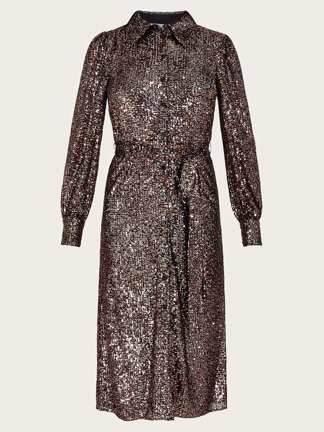  image of monsoon-megan-sequin-dress-silver