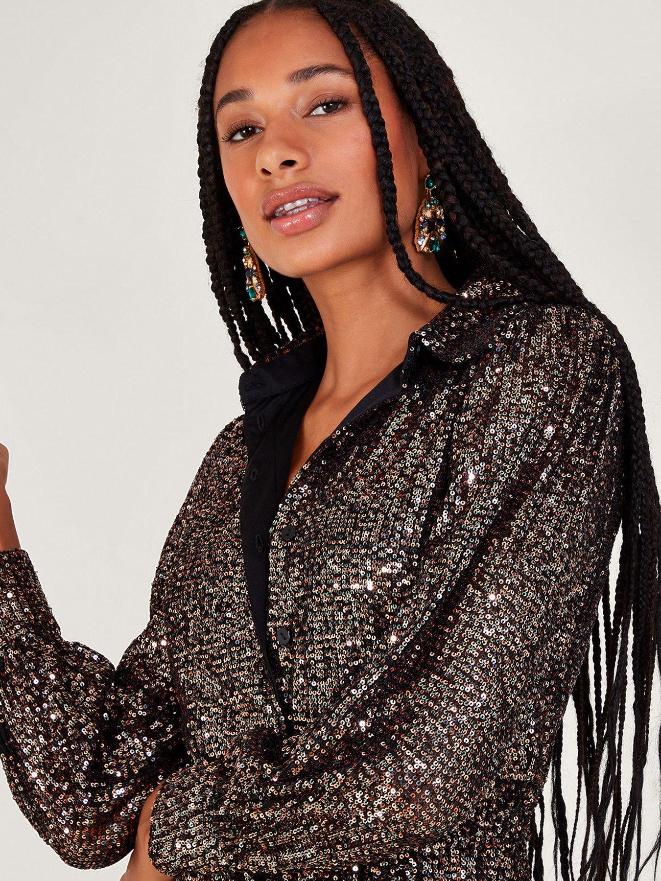  image of monsoon-megan-sequin-dress-silver