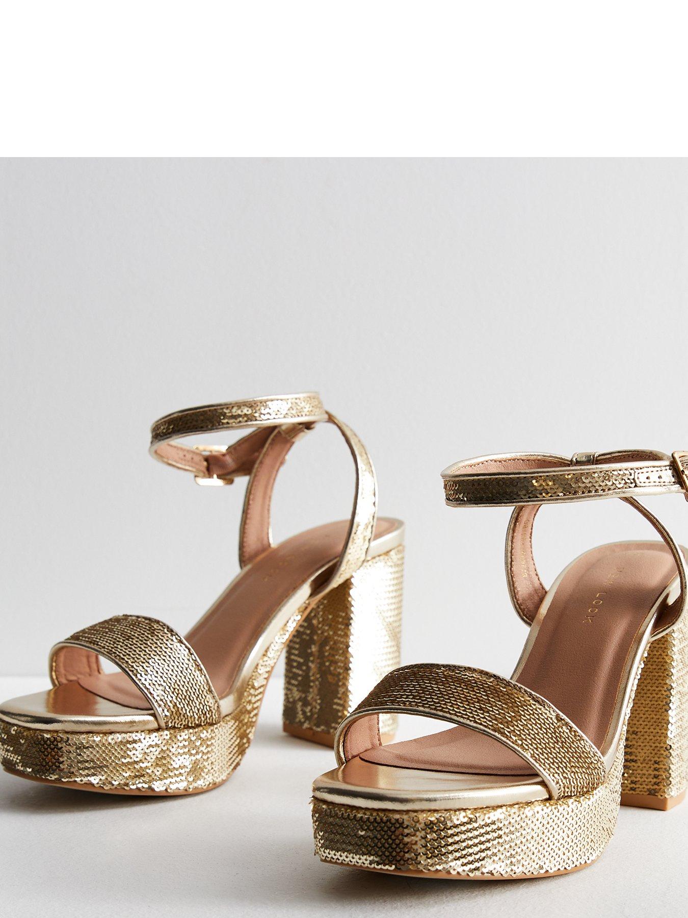 New Look Gold Sequin 2 Part Platform Block Heel Sandals