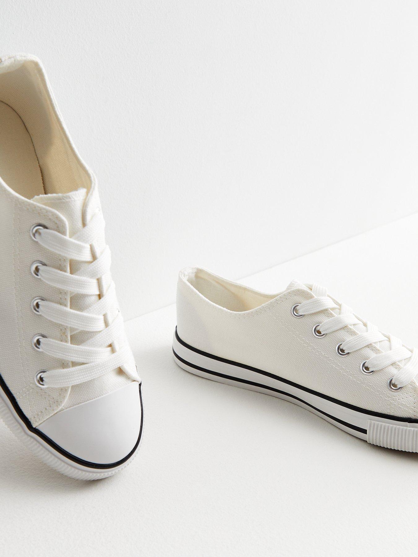 White Canvas Lace Up Trainers