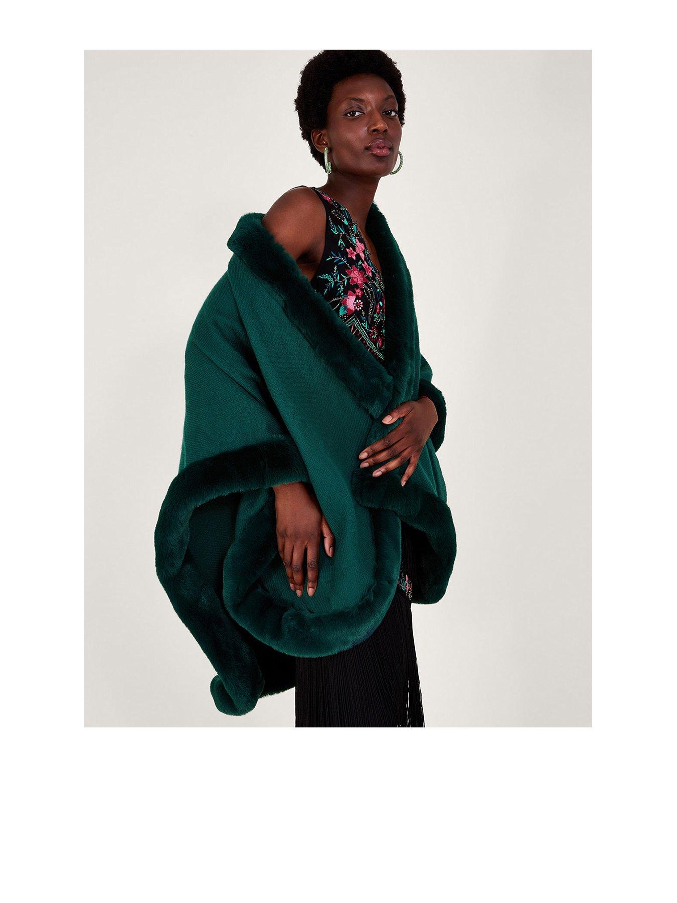 Green faux fur store shawl